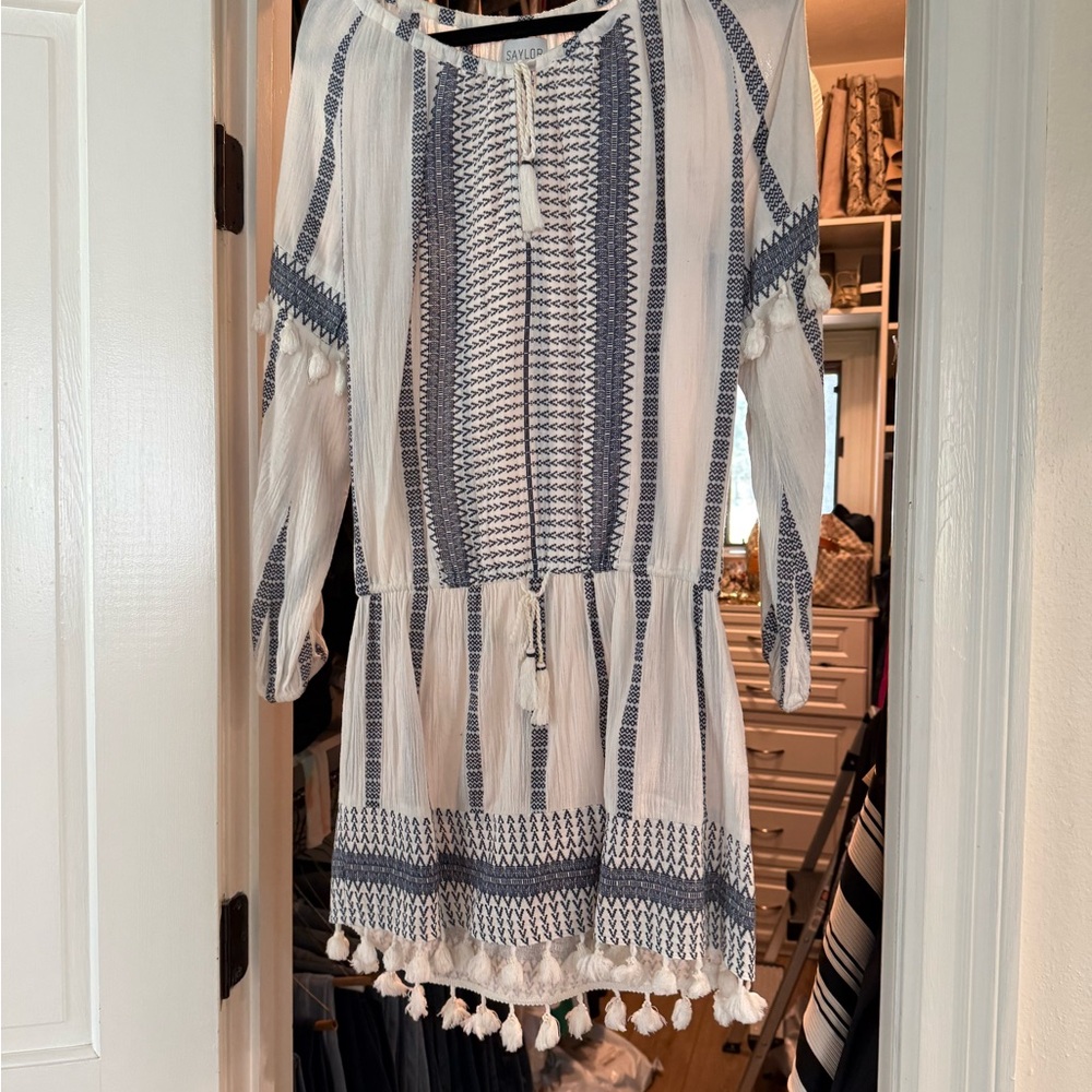 SAYLOR Blue and White Patterned Dress